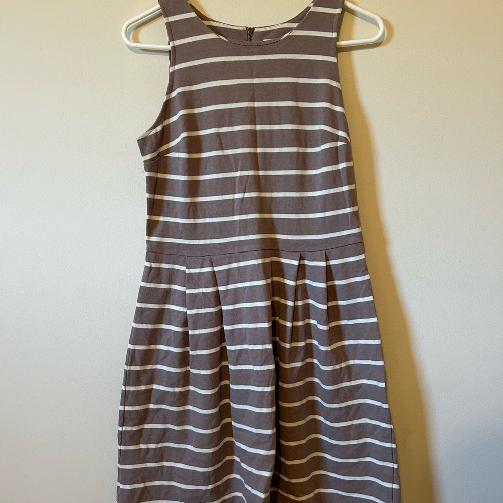 LOFT Brown and White Striped Dress